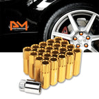 Set of 20 M12X1.25 Gold JDM Open End Aluminum Hex Lug Nuts + Spline Locks
