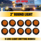 2" Round Amber LED Light for Trailer Side Marker Clearance (5-25X)