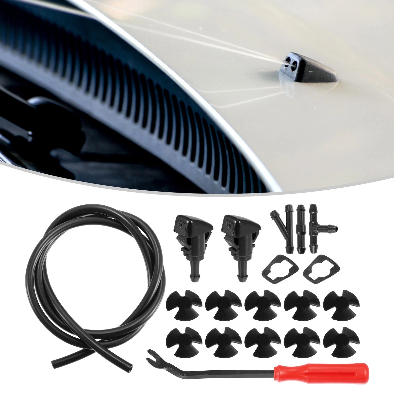 Set of 2 Front Windshield Washer Nozzle Kit for Dodge RAM (Fits 1M Hose)