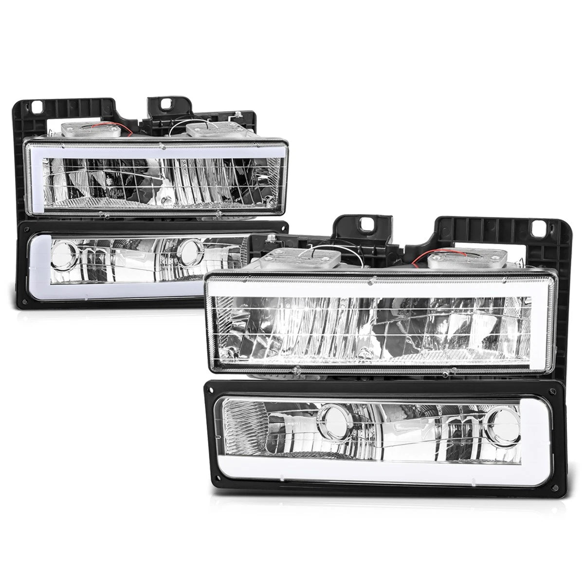C-Shape LED DRL Headlights for Chevy GMC C/K Suburban Tahoe Yukon (1988–2000)