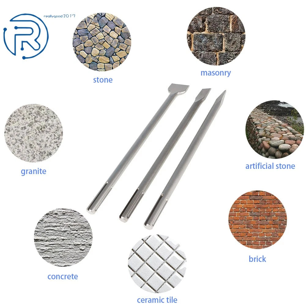Set of 3 Durable 16" SDS Max Bits for Chiseling and Scaling