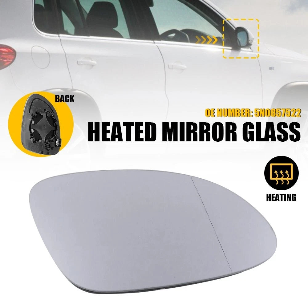 Heated Right Side Mirror Glass for VW Tiguan (2009–2017) w/Backing Plate