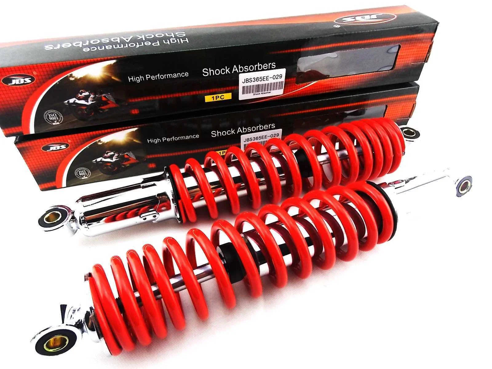 365mm JBS Red/Chrome Shock Absorbers for Kawasaki F5 350 Bighorn