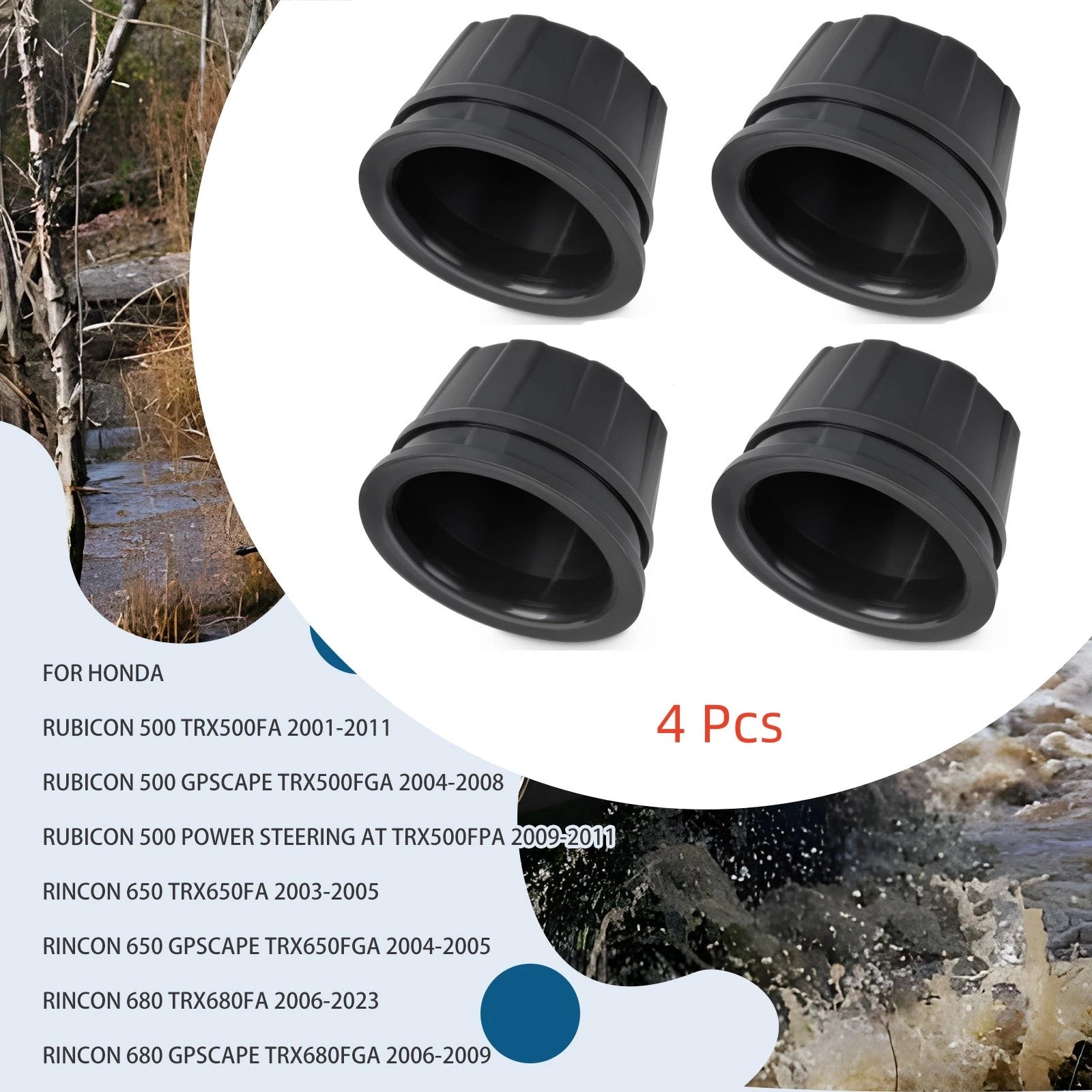 Set of 4 Wheel Hub Caps for Honda Rincon 680 TRX680FA (2006–2023)