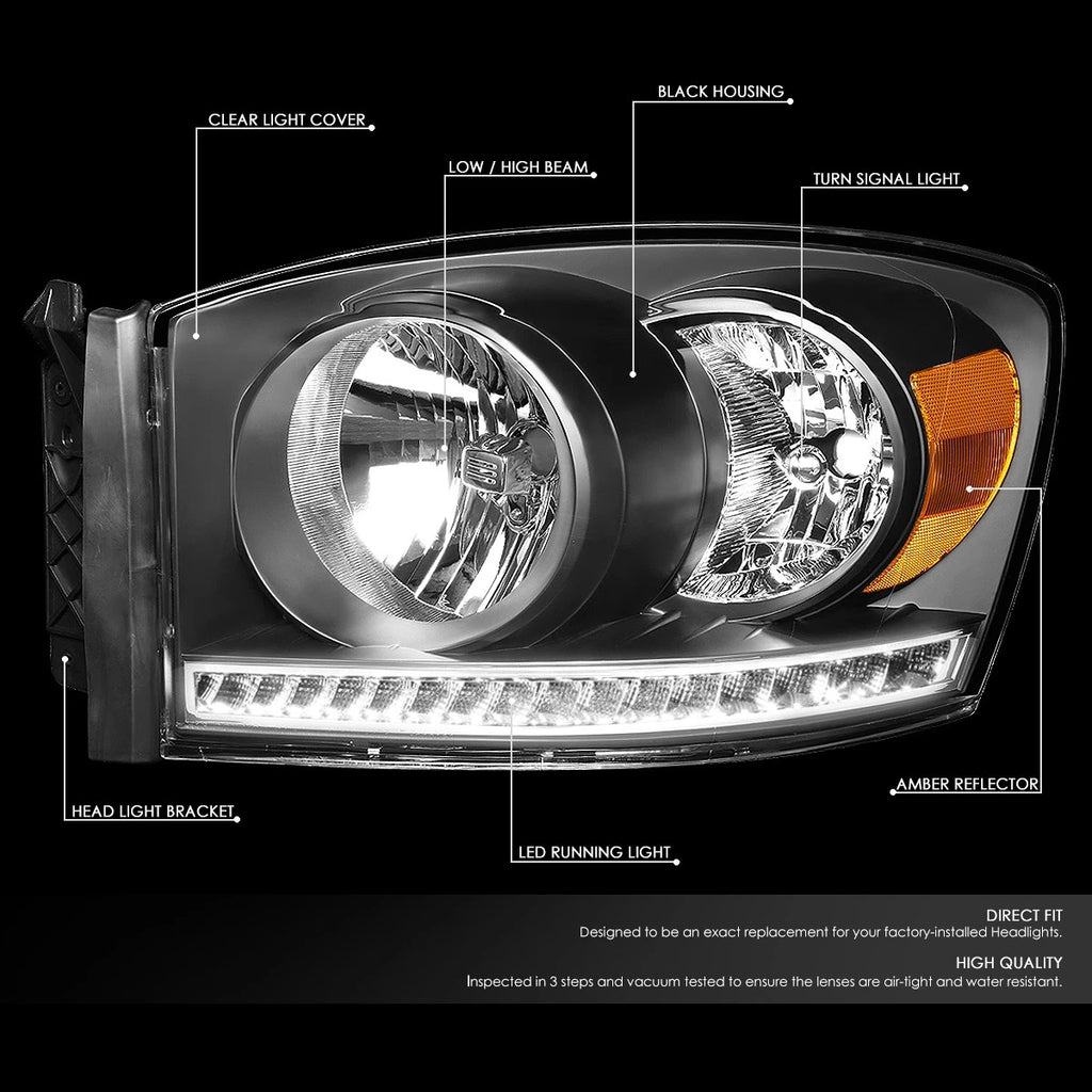 LED DRL Black Housing Amber Side Headlights for Ram Truck (2006–2009)
