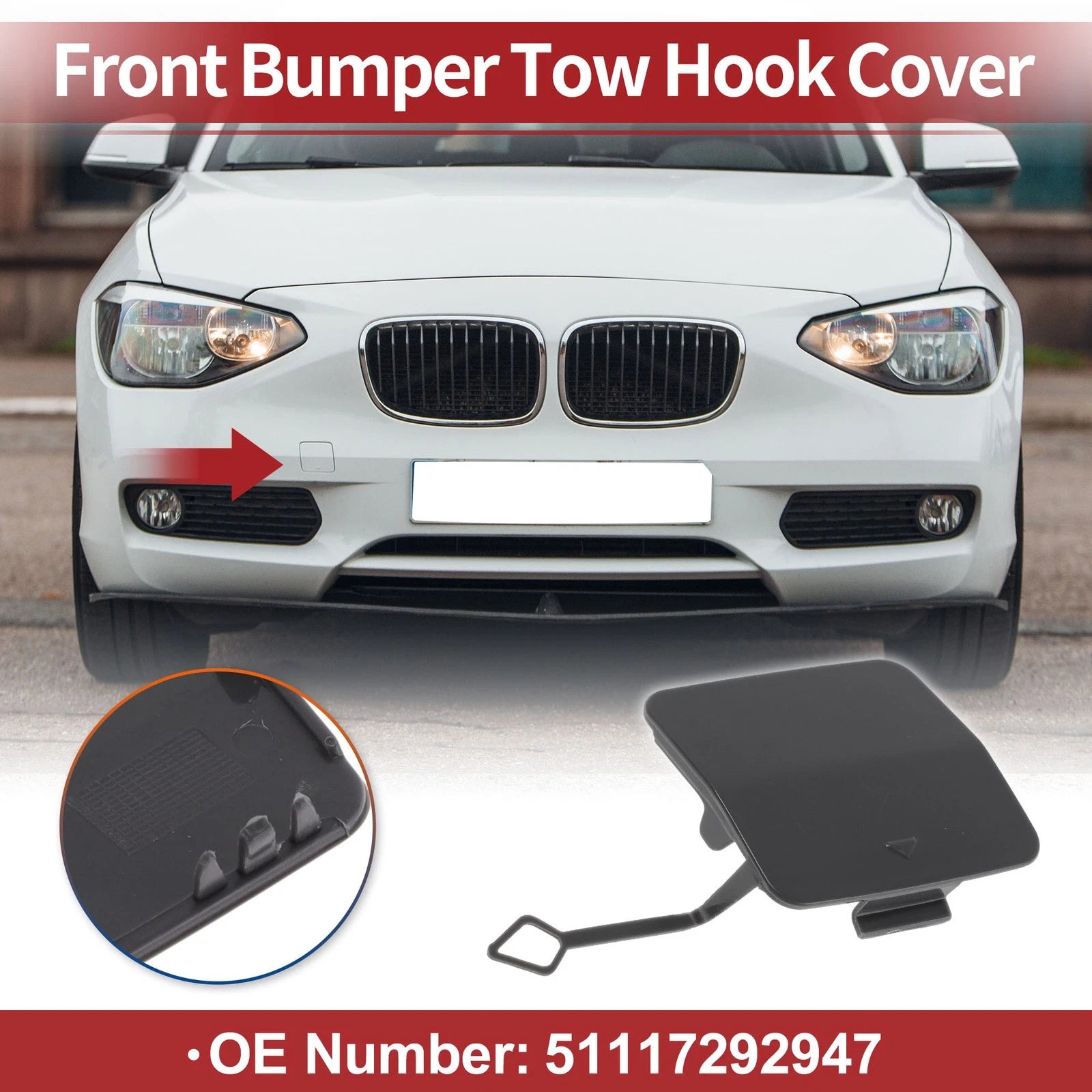 Front Tow Hook Cover Cap for BMW F20 116i 118i 120i 125i (2011–2019) No.51117292947