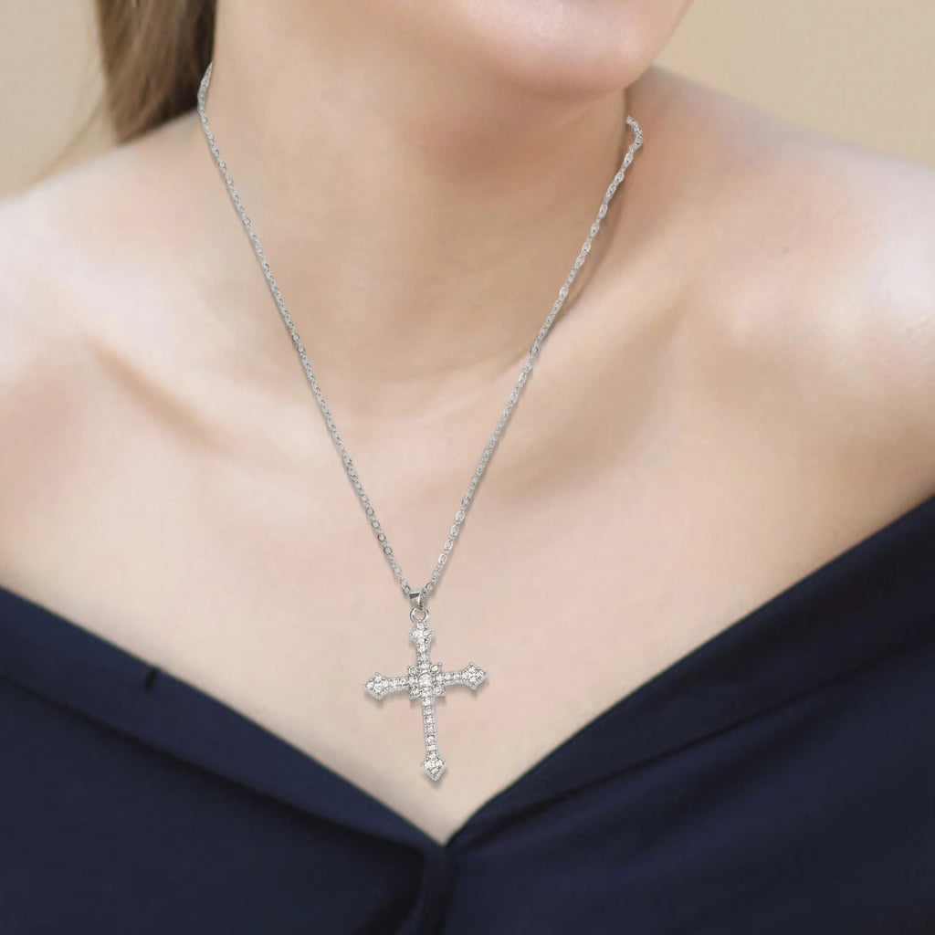 Star Cross Necklace with Zircon and Flash Diamond in Titanium Steel