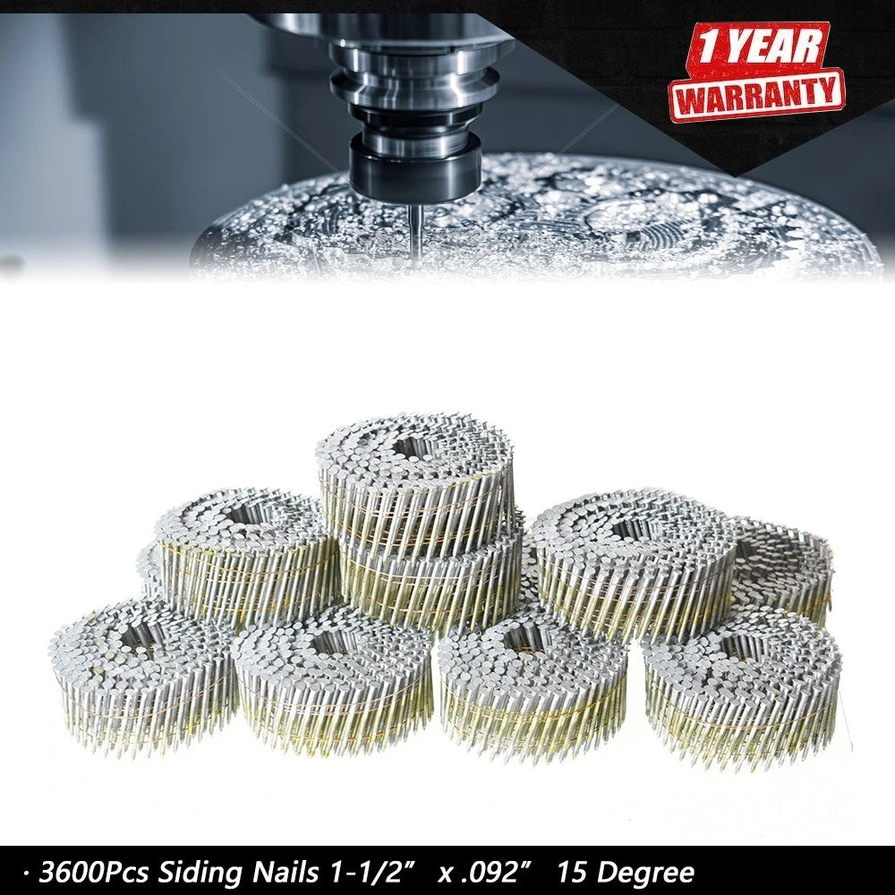 Set of 3600 Collated Siding Nails 1-1/2" Full Round Head