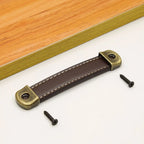 2Pcs Antique Leather Door Pull Handle for Cabinet Bookcase Drawer