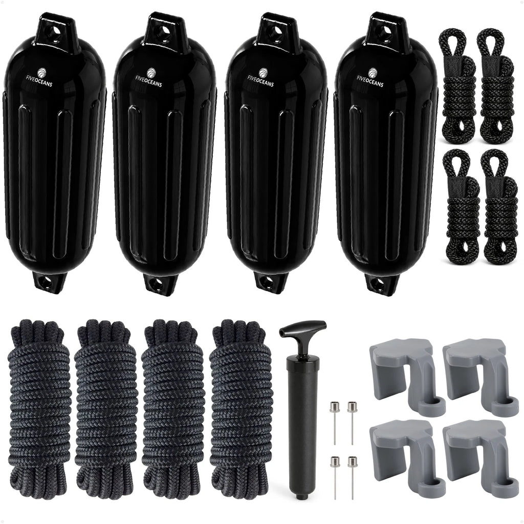 Set of 4 Boat Fenders for (6.5"x23", Black)