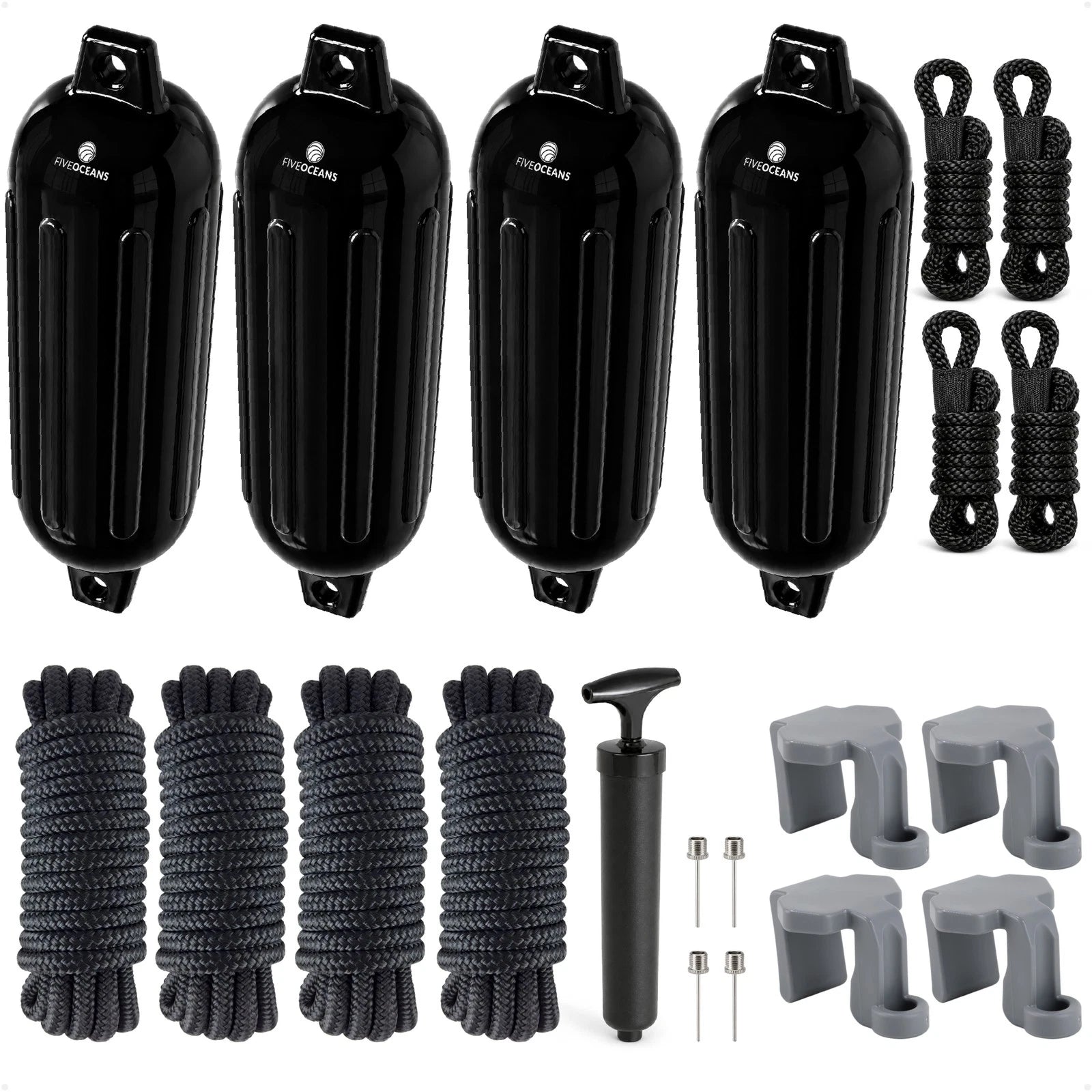 Set of 4 Boat Fenders for (6.5"x23", Black)