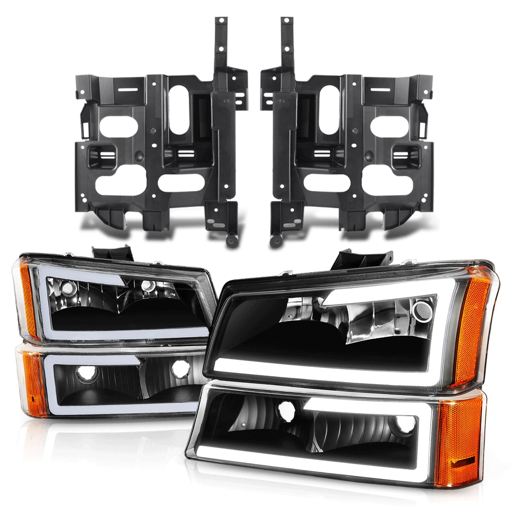 LED DRL Headlights + Mounting Brackets for Avalanche Silverado (2003–2007)