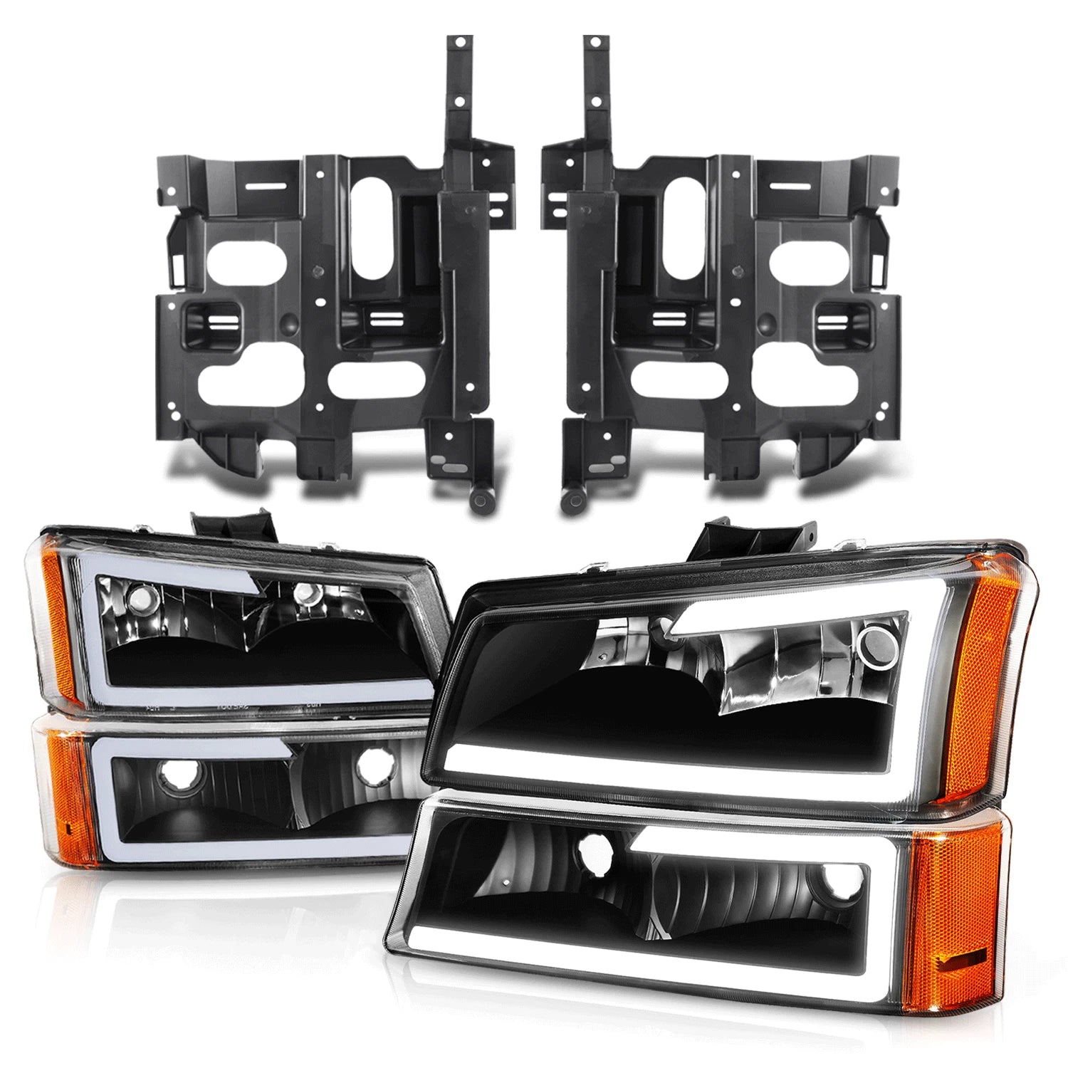 LED DRL Headlights + Mounting Brackets for Avalanche Silverado (2003–2007)