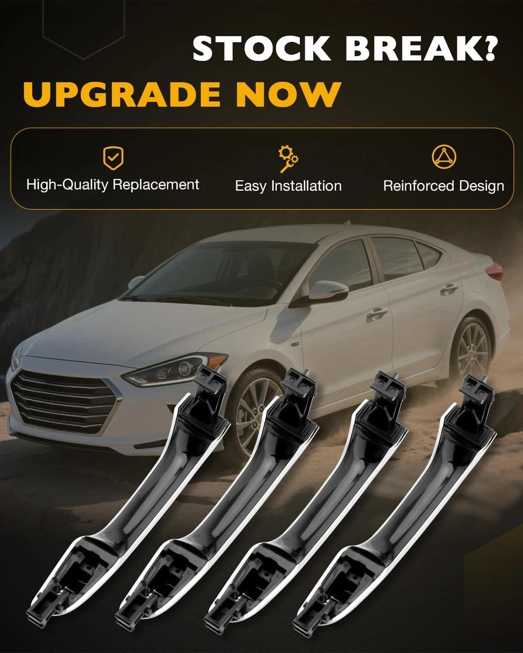 4X Chrome Exterior Door Handles w/ Lock Cylinder Kit for Hyundai Elantra (2017–2020)