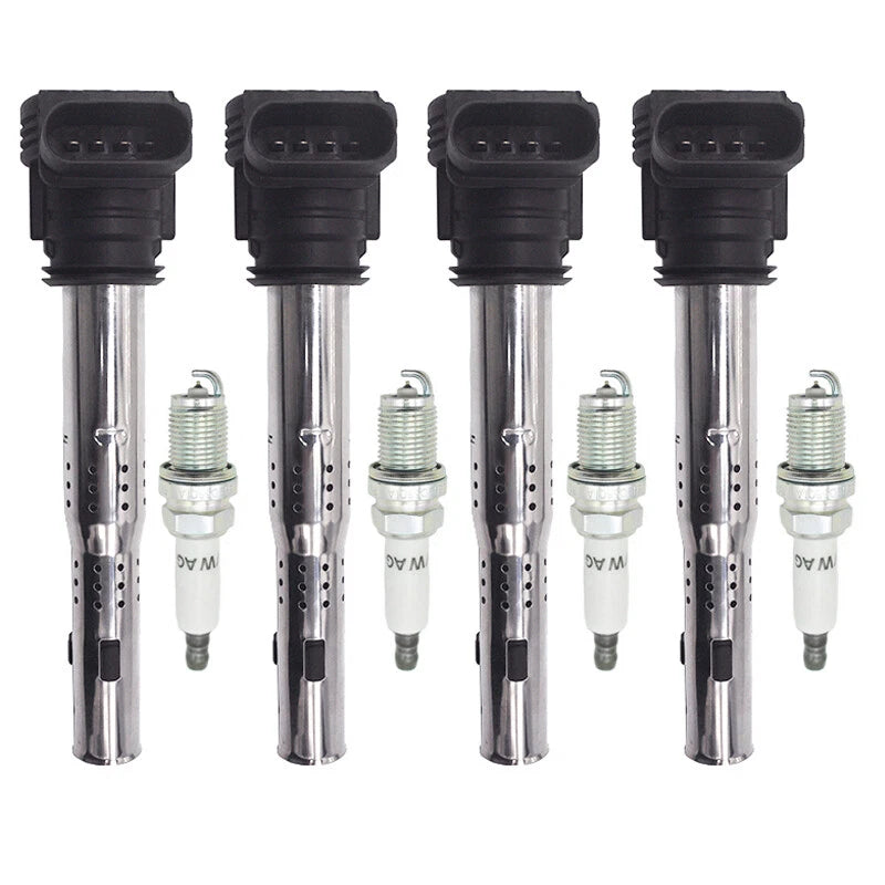 4X Ignition Coils + 4X Spark Plugs for VW Audi A3 A4 A5 TT Quattro (2006–2013)