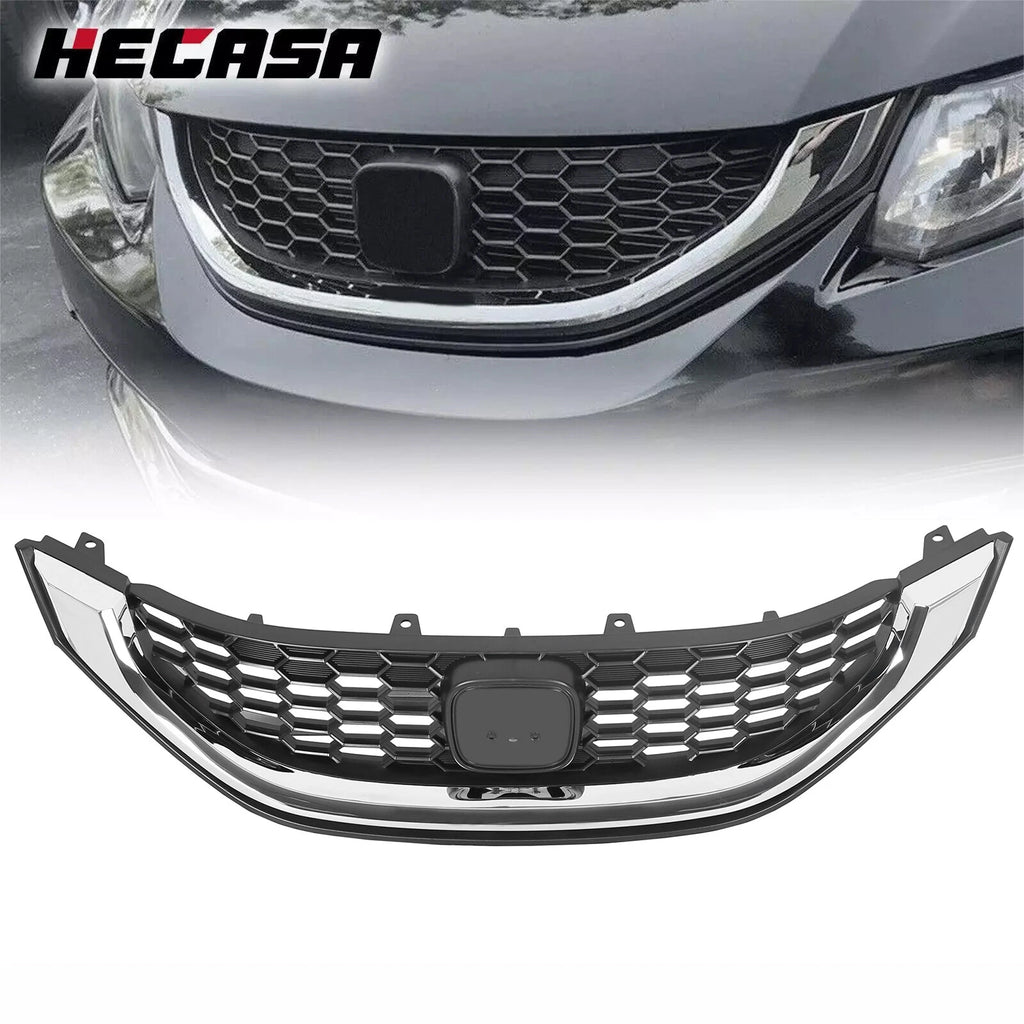 Front Bumper Upper Grille for Honda Civic Sedan (2013–2015) with Chrome Trim
