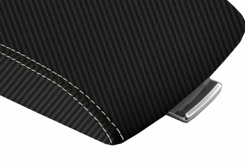 Console Lid Armrest Cover for Ford Flex (2009–2019) Carbon Fiber Beige Stitch