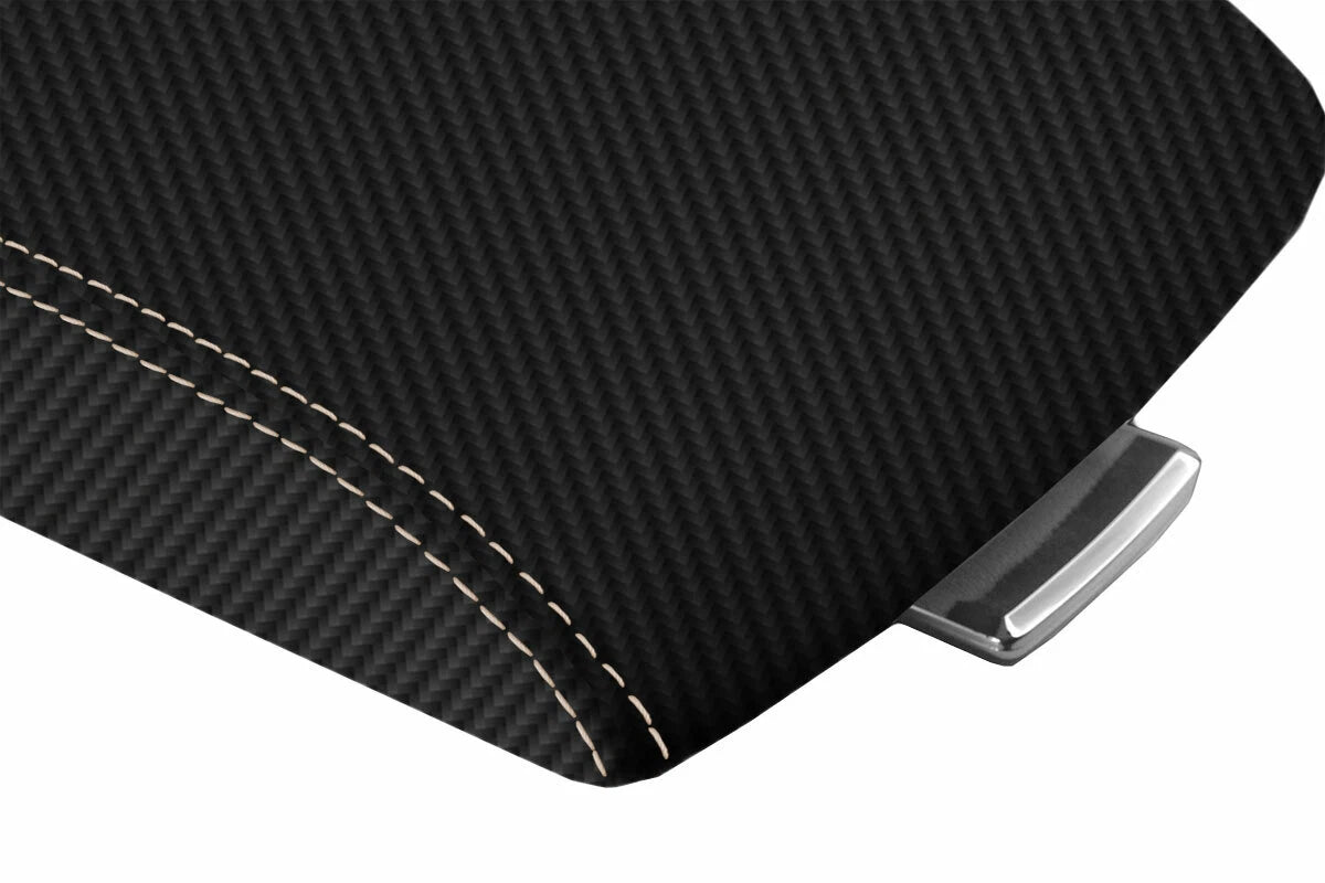 Console Lid Armrest Cover for Ford Flex (2009–2019) Carbon Fiber Beige Stitch
