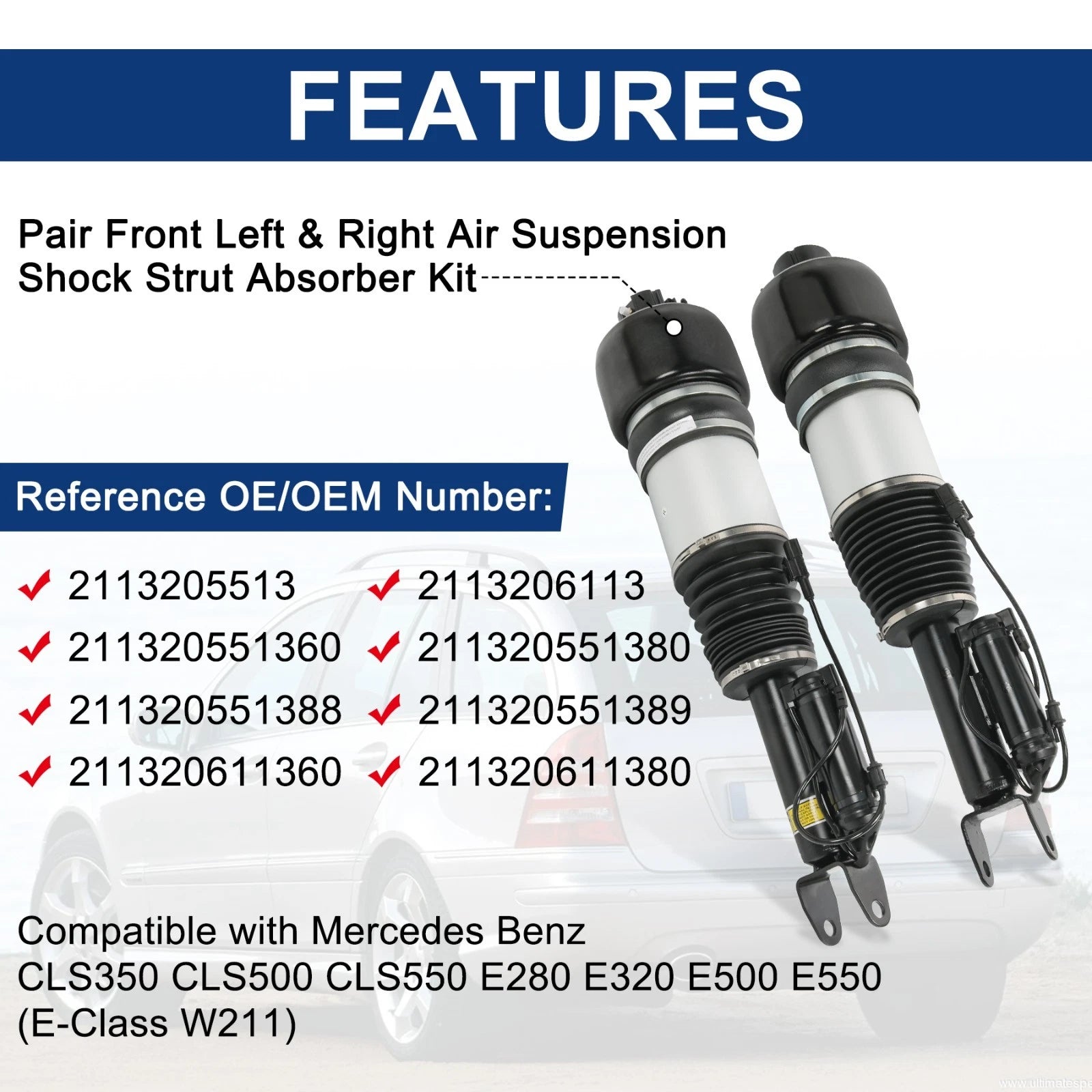 Set of 2 Air Suspension Struts for Mercedes-Benz CLS550 CLS500 (2007–2011)