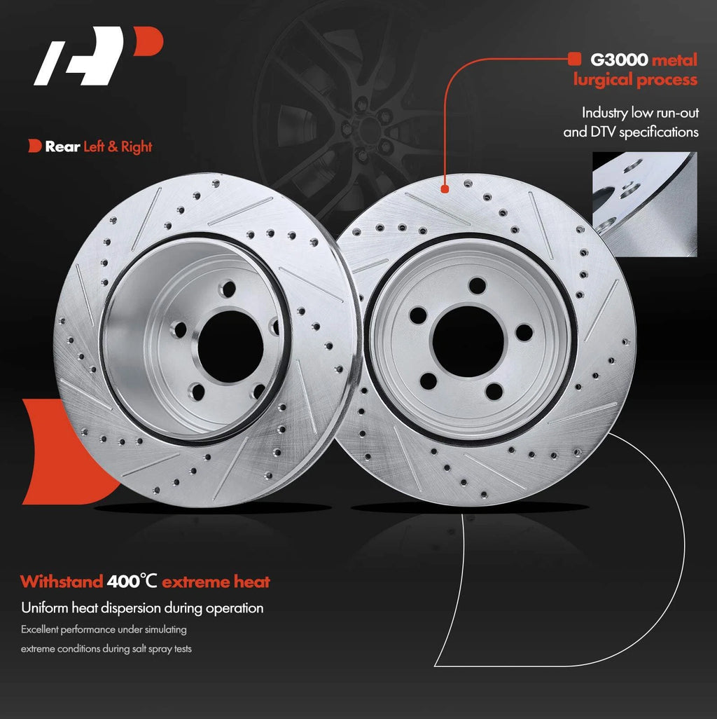 Set of 2 Rear Drilled Brake Rotors for Dodge Challenger (2009–2020)