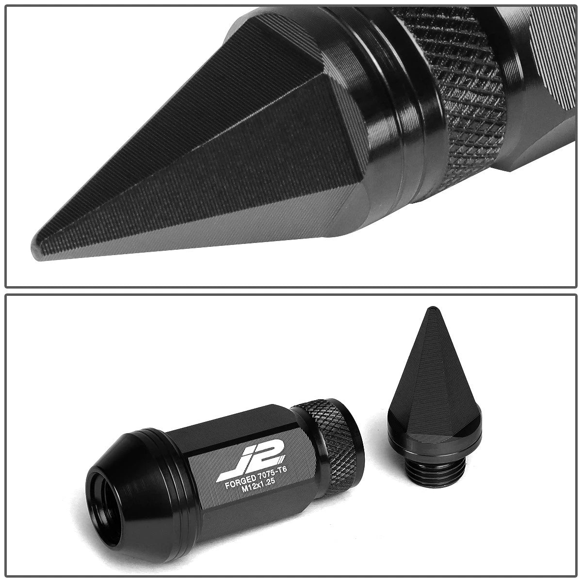 20 Pcs J2 7075 Forged Aluminum M12x1.25 Spiked Cap Lug Nut Set Black