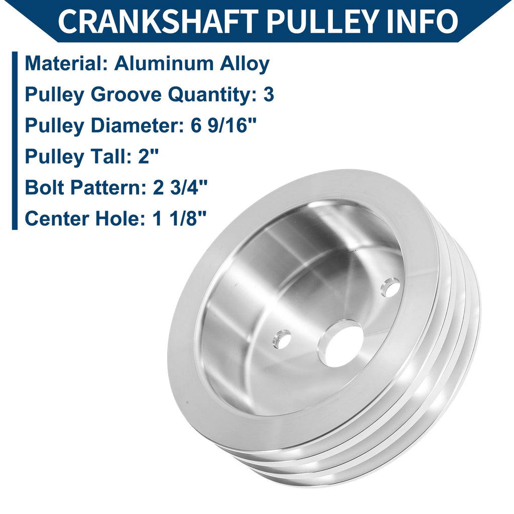 3 SWP Triple-Groove Short Water Pump Crank Pulley for Chevy SBC 265 (1968–1986)