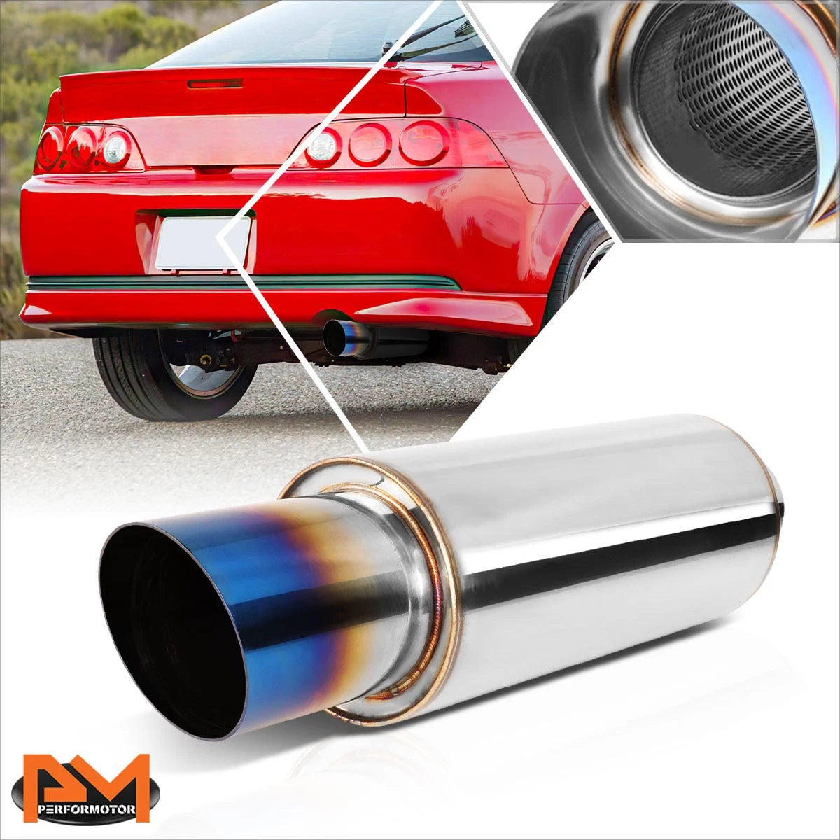 Stainless Steel Exhaust Muffler with 3" OD Burnt Titanium Tip (Universal)