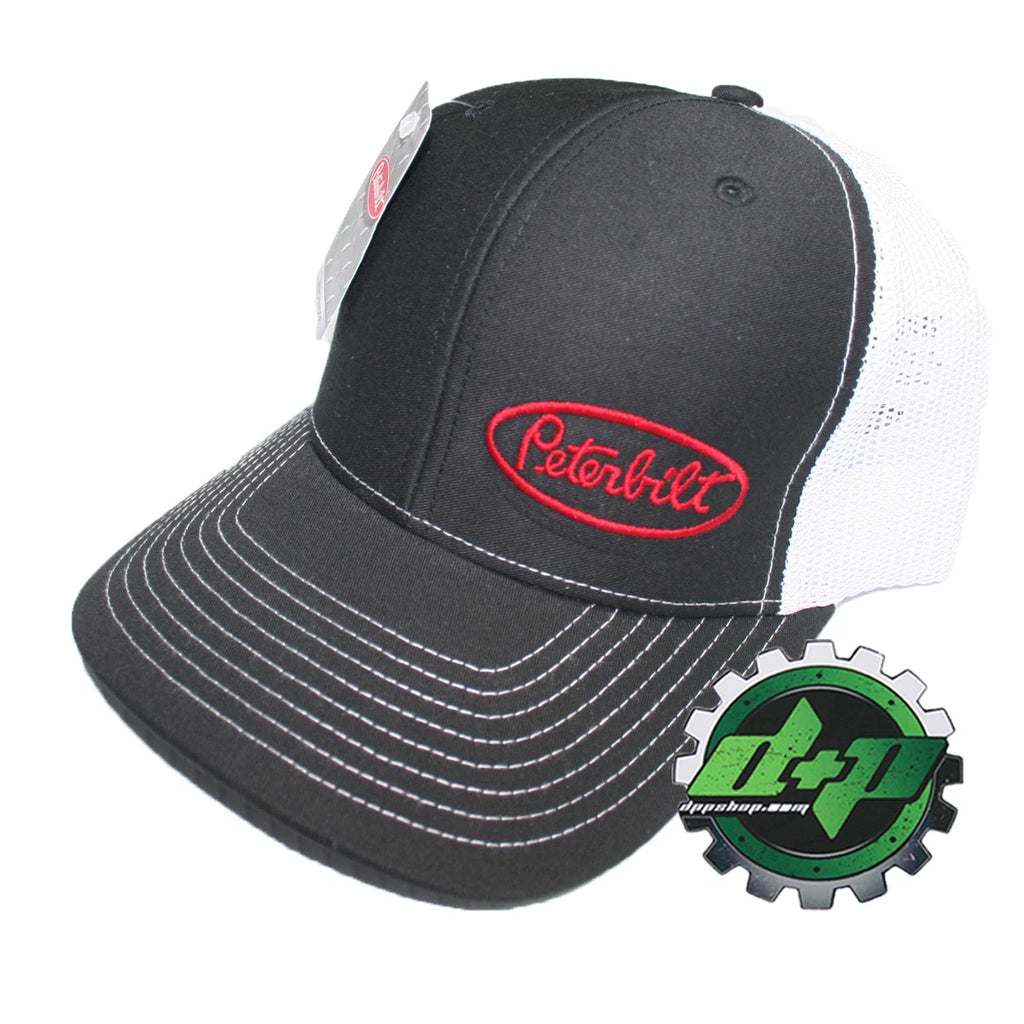 Black Baseball Cap with White Mesh Logo for Peterbilt Trucks