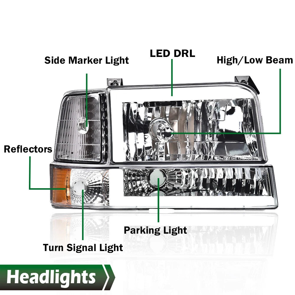 Dual LED DRL Headlights for Ford F150 F250 F350 Bronco (1992–1996)