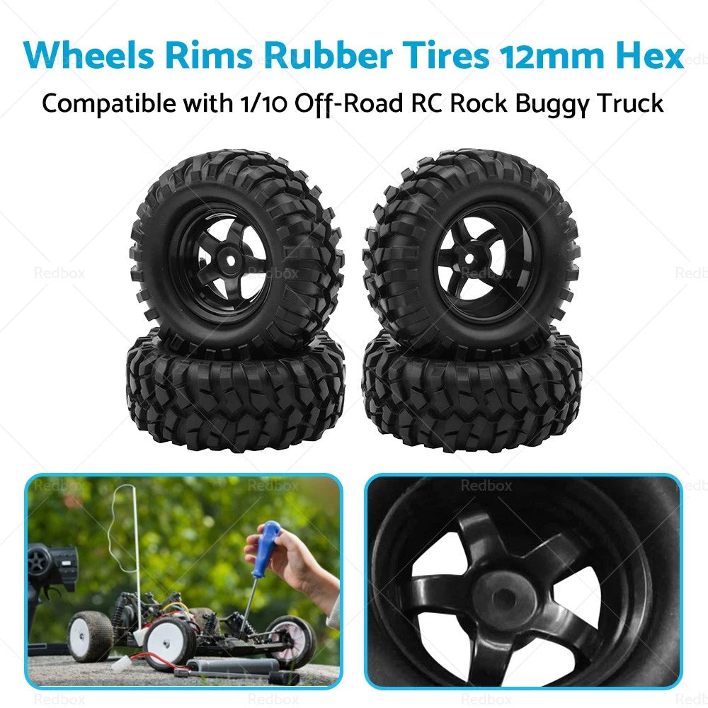 Wheels Rims Rubber Tires 12mm Hex for 1/10 Off-Road RC Rock Buggy Truck