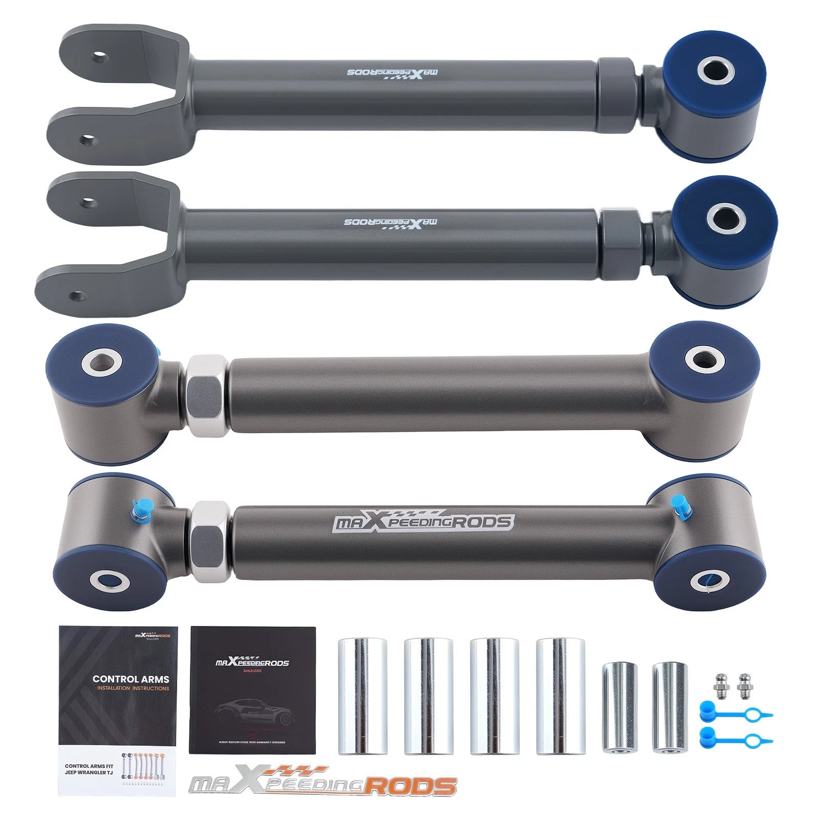 4x Front & Rear Adjustable Upper Control Arms Set for 1997-2006 Jeep Wrangler TJ