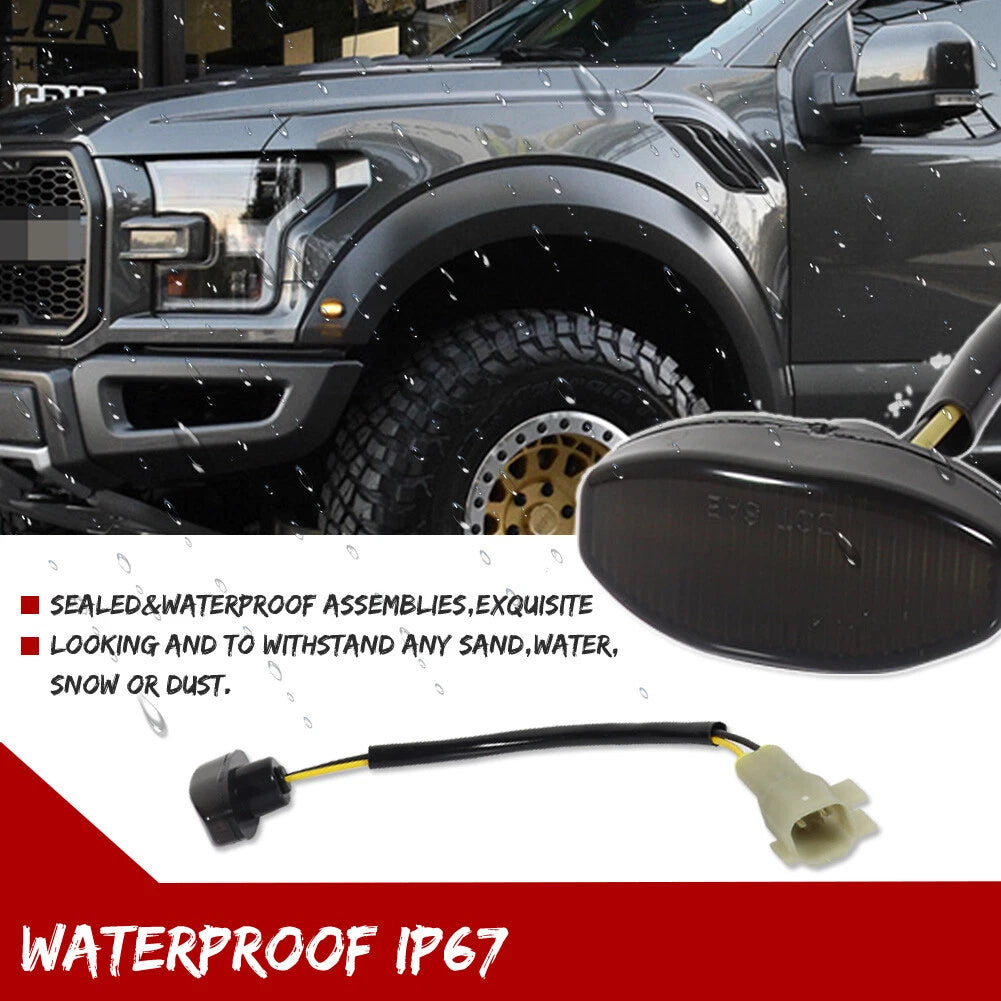 2X Smoke Amber LED Front Fender Side Marker Lights for Ford Raptor (2017–Present)