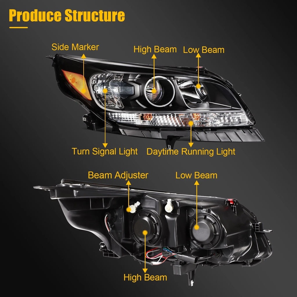 Headlight Assembly for Chevy Malibu (2013–2015) Black Housing with Bulbs