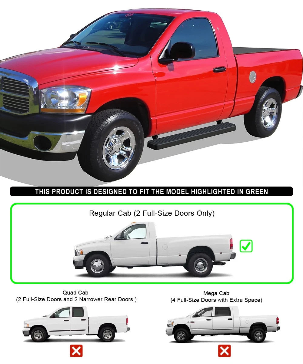 5" Black Steel Side Bars for Dodge Ram 1500/2500/3500 (2002-2008)