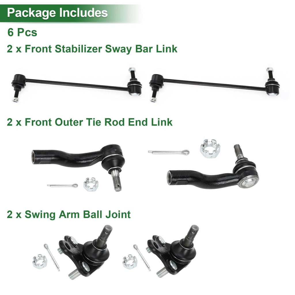 6X Front Suspension Kit Tie Rod Ends Sway Bar Link Ball Joint for Toyota RAV4 (2013–2018)