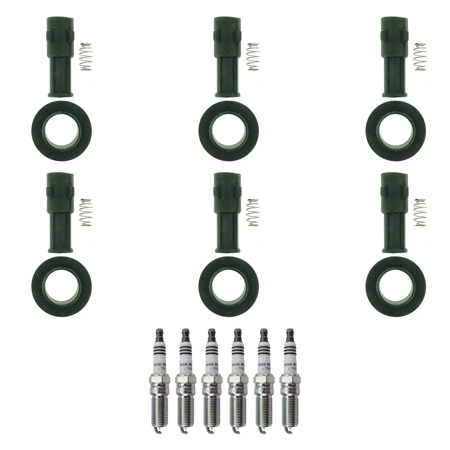 Set of 6 NGK Ruthenium HX Spark Plugs & Coil Boots for Acadia Traverse CTS (–)
