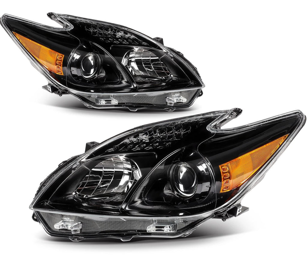 2X Headlight Assembly for Toyota Prius (2010–2011) - Black Amber