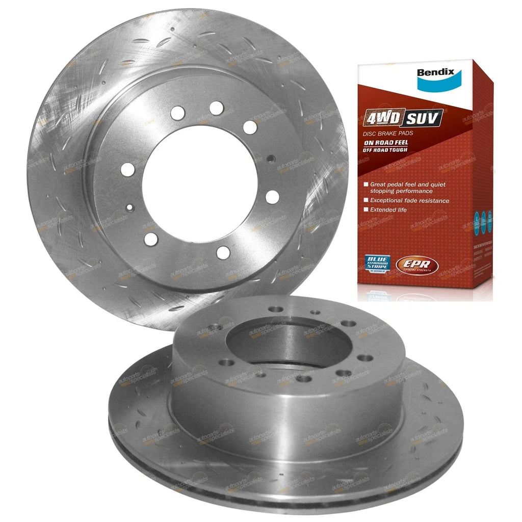 Rear Slotted Disc Rotors Drilled 4x4 Brake Pads for Patrol 2.8 GQ Y60