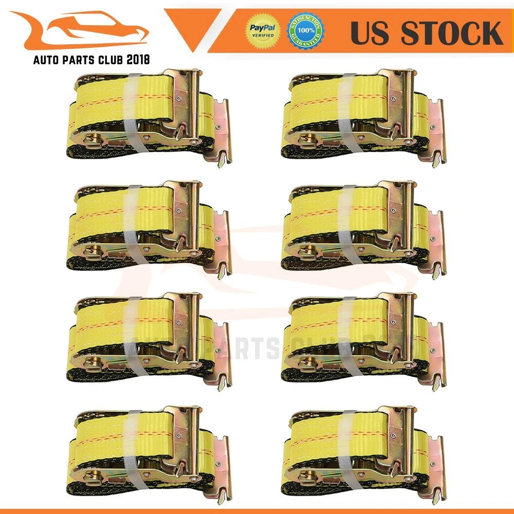 Set of 8 E Track Ratchet Tie Down Straps for Truck Trailer Cargo Van