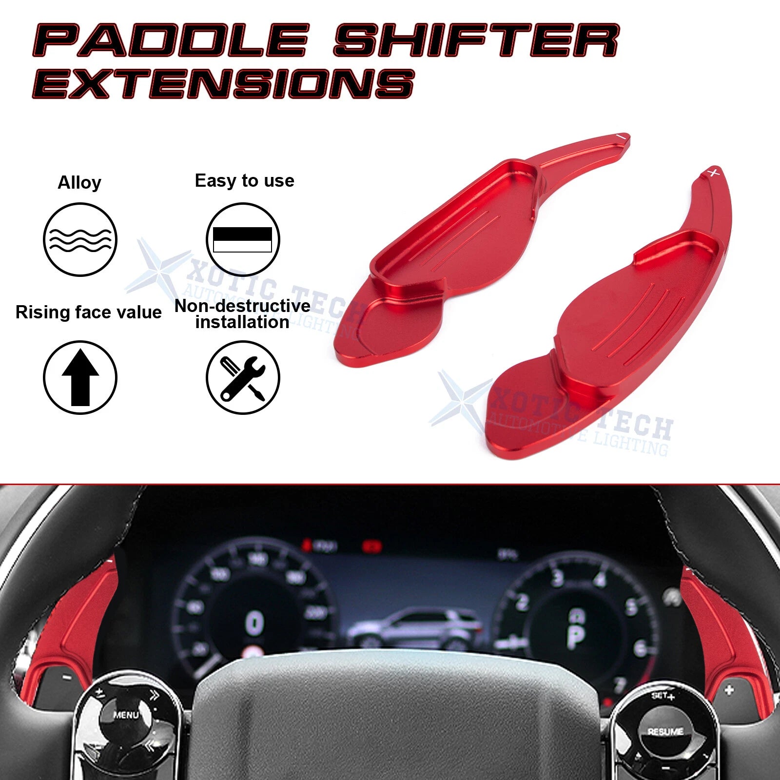 Red Aluminum Paddle Shifter Extension for Jaguar F-Pace/E-Pace/XE/XF (2016-2024)
