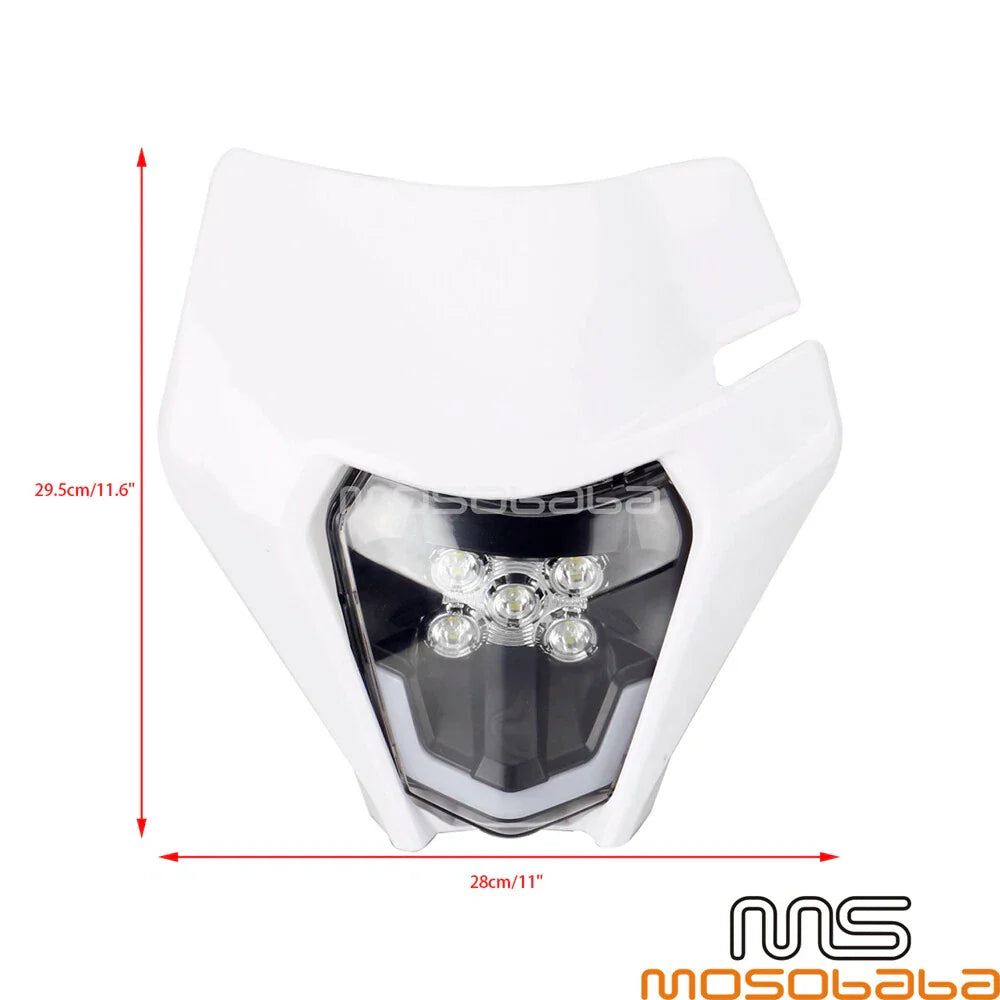 1X LED Headlight & White Cover for KTM 450/500 EXC, FREERIDE 250 F (2017-2023)