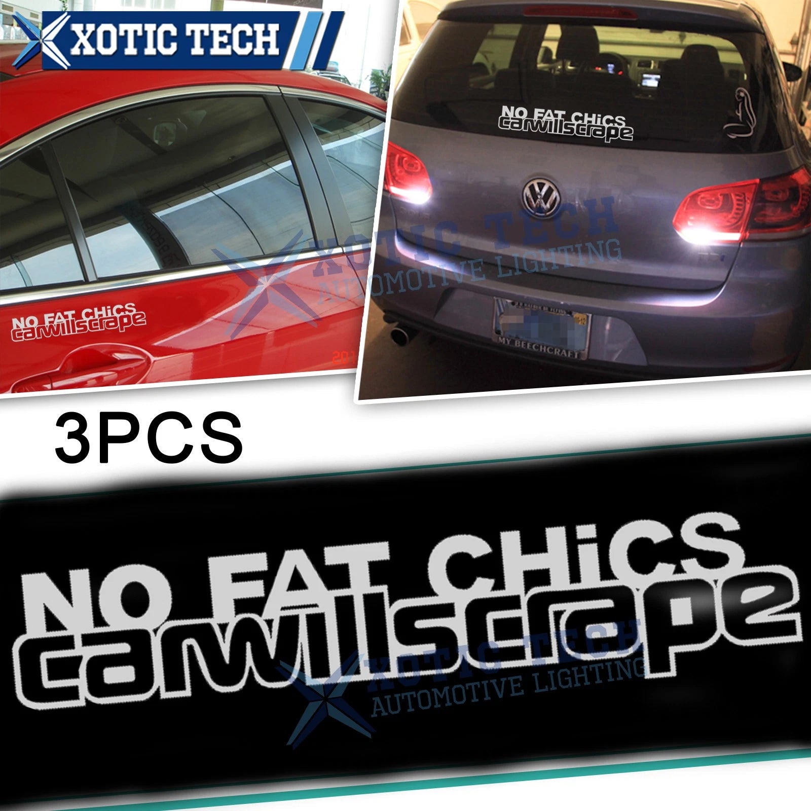 Racing Style Long-Lasting No Fat Chics Car Will Scrape Letter Sticker Decal for All Makes Models (2024–2026)