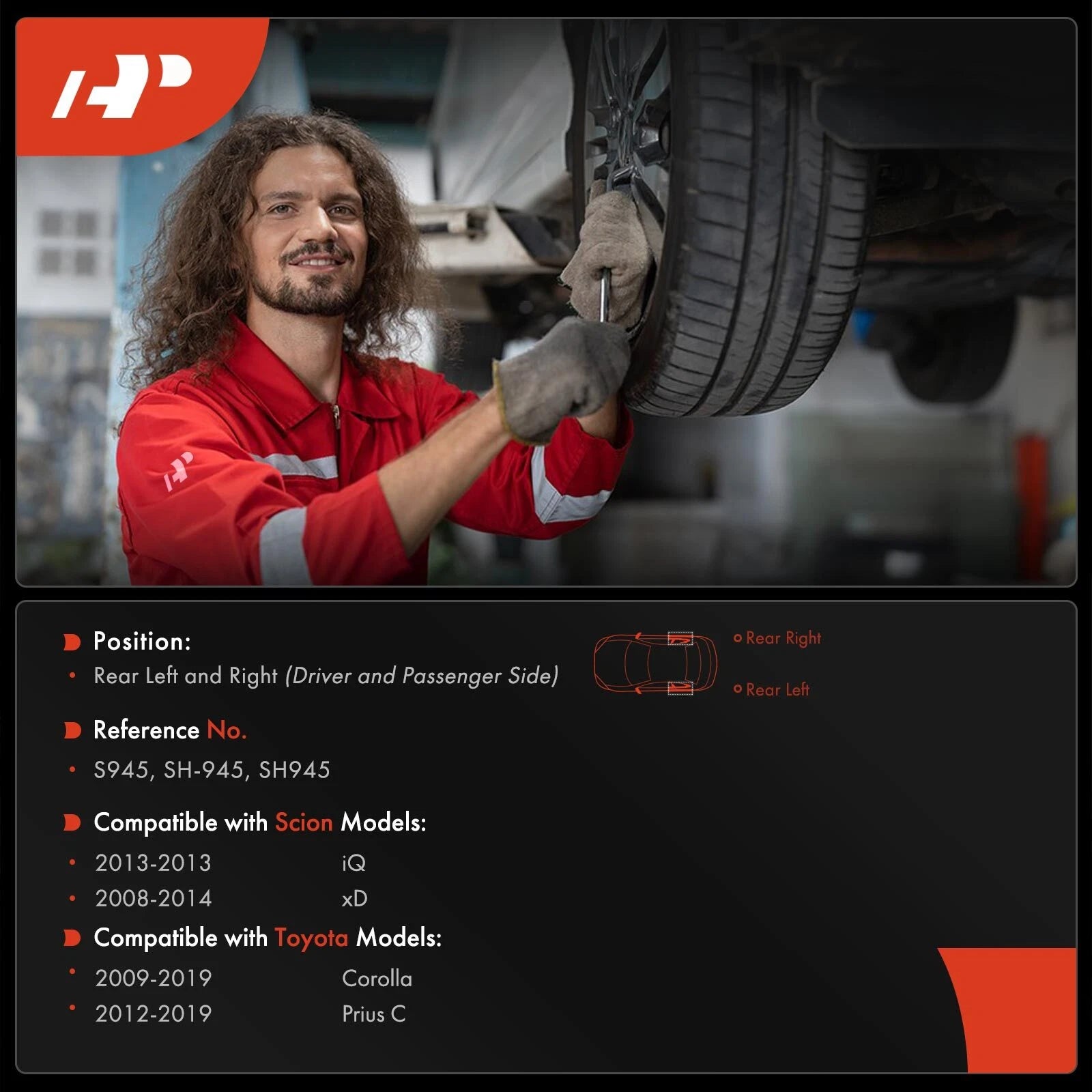 Ceramic Brake Shoe Pair Rear for Toyota Corolla (2009–2019) Prius C (2012–2019)