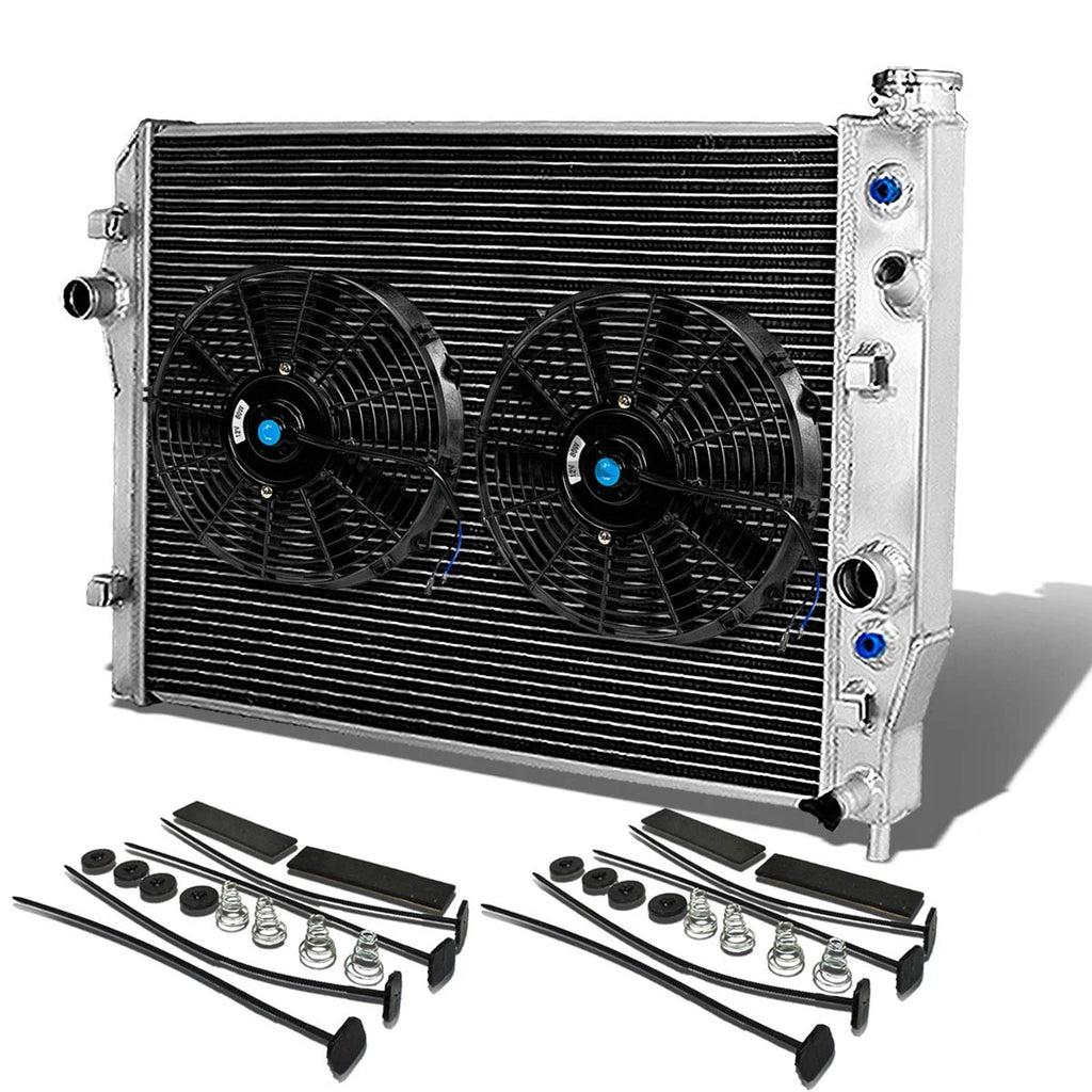 2X Aluminum Radiator with 10" Black Fans for Chevy Pontiac Camaro Firebird (MT)