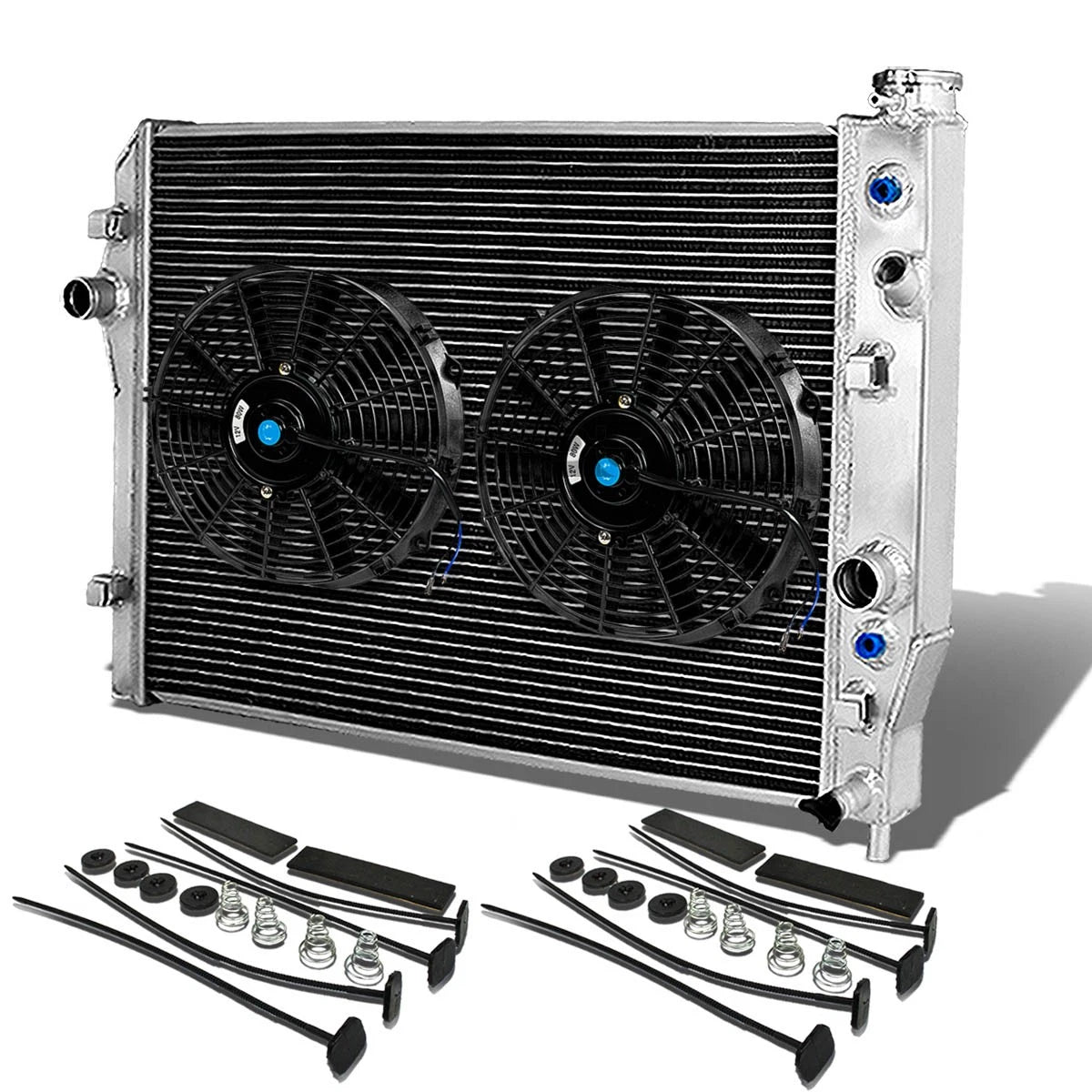2X Aluminum Radiator with 10" Black Fans for Chevy Pontiac Camaro Firebird (MT)
