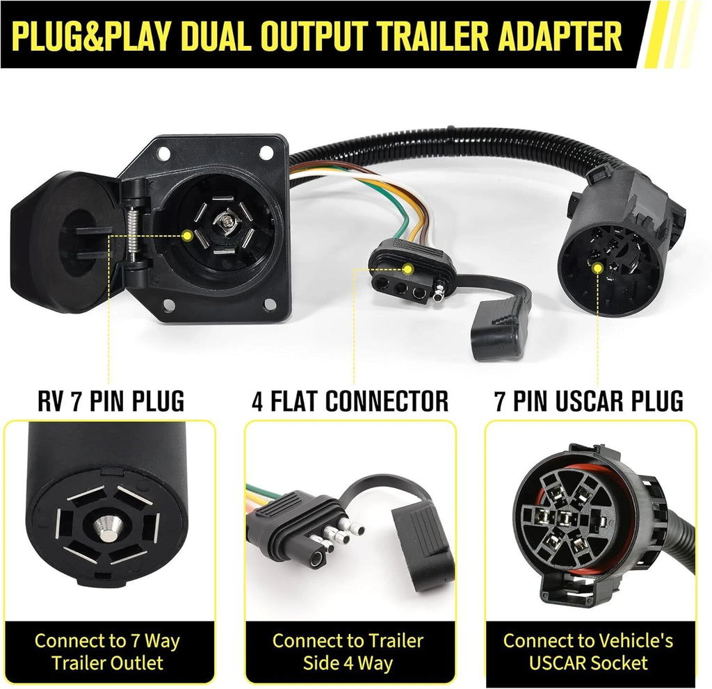 7 Way Trailer Wiring Harness 4 Way Flat Plug Kit for Chevy Silverado 1500 2500 (2007–2018)