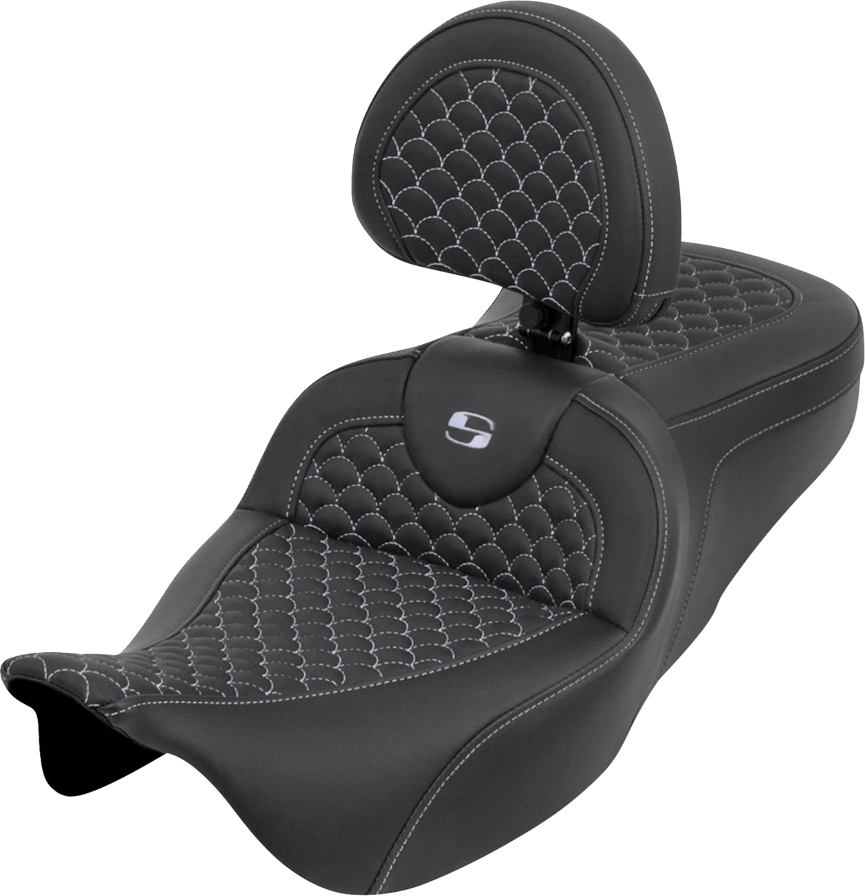 SADDLEMEN Roadsofa Seat for Harley Davidson (2014–2023) - Dragon Scale, Silver Stitch, Backrest