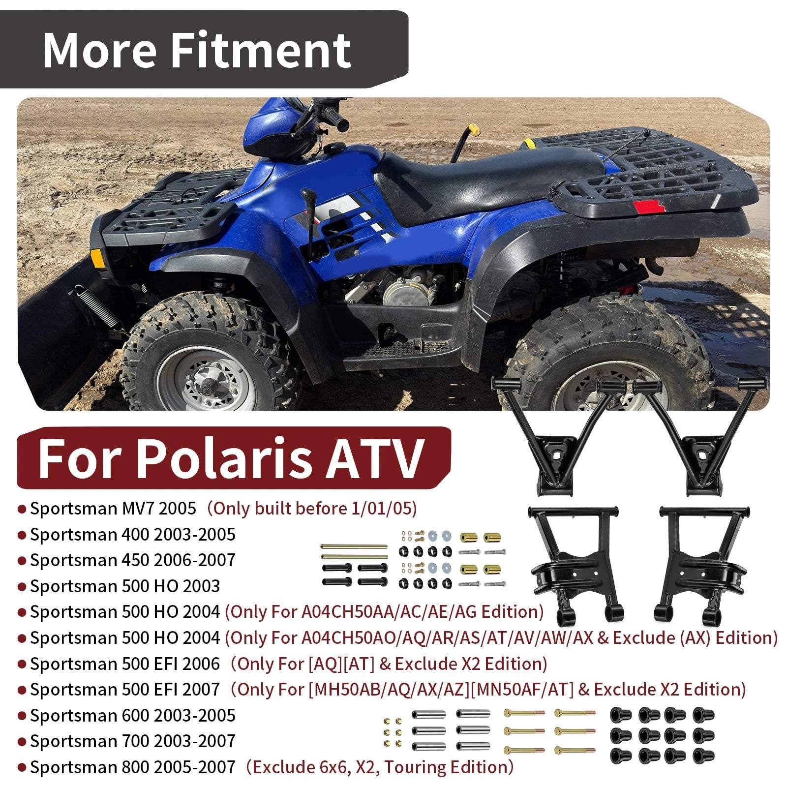 Rear Upper Lower A-Arm Set for Polaris Sportsman 450 (2006–2007)