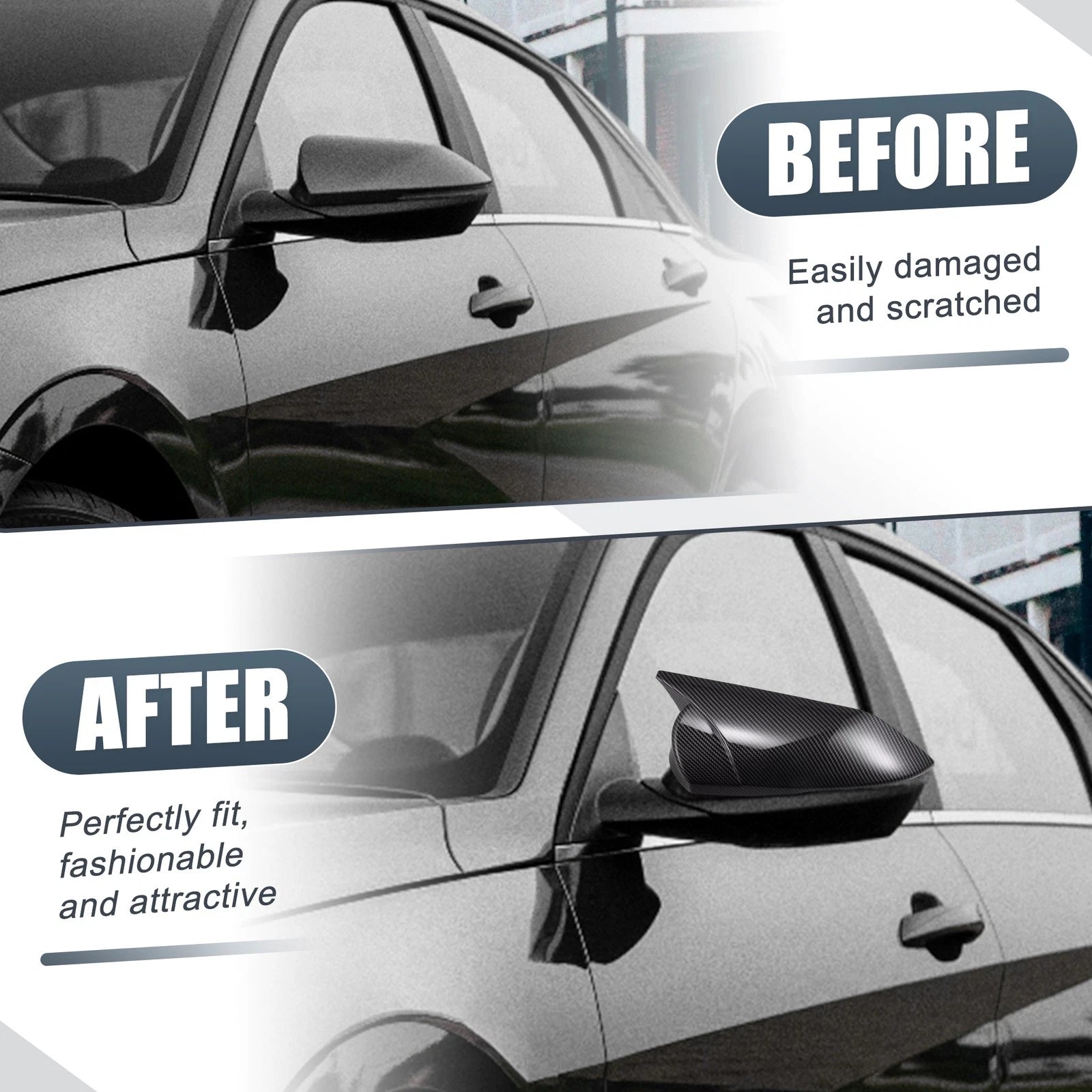 Pair Rearview Mirror Cover Overlay for Hyundai Elantra (Carbon Fiber)