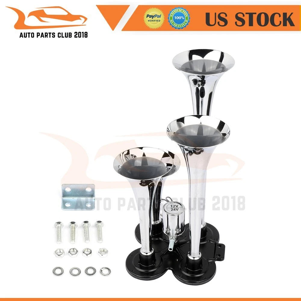 12V 150 DB 4-Trumpet Train Air Horn Kit for Universal Fit 